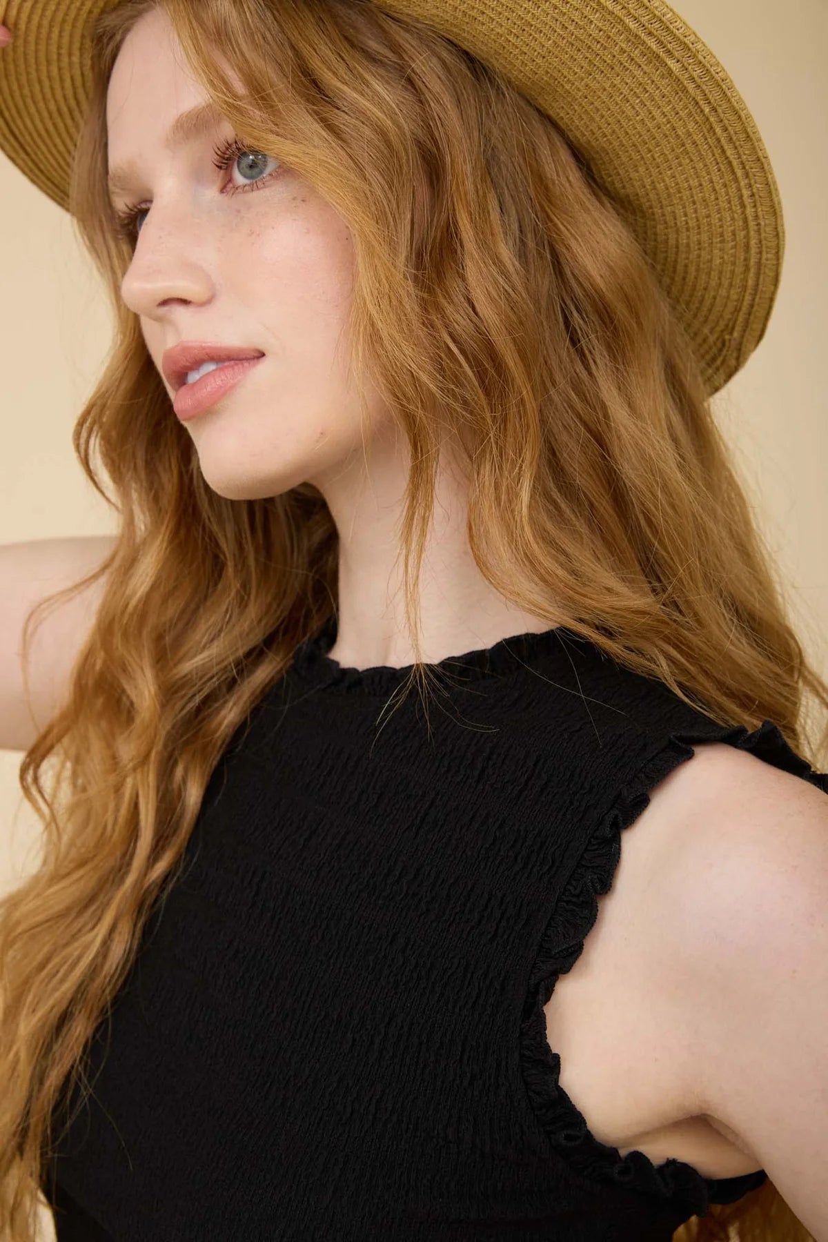 Ruffle Trim Sleeveless Tank - Black