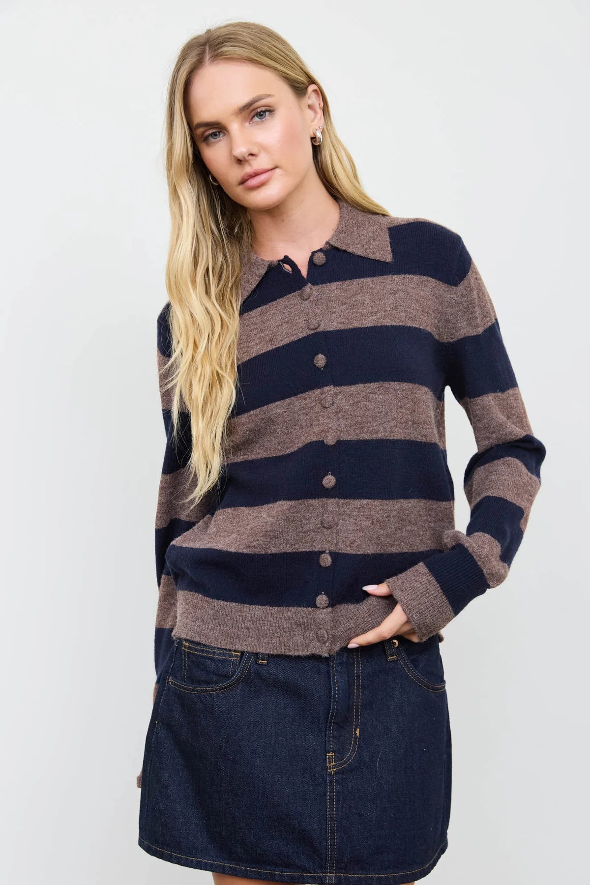 Collared Stripe Cardigan