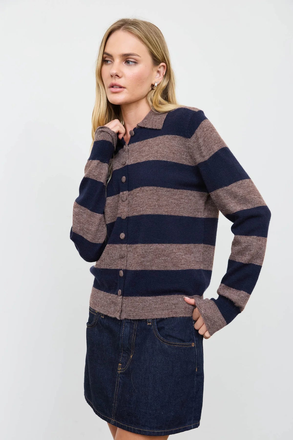 Collared Stripe Cardigan
