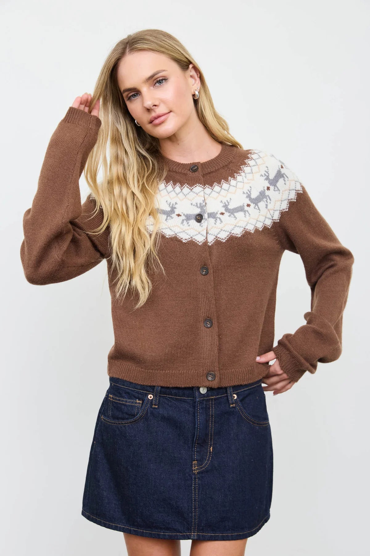 Reindeer Fair Isle Cardigan - Brown