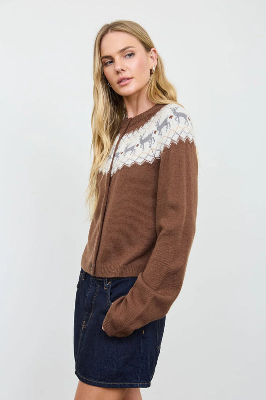 Reindeer Fair Isle Cardigan - Brown