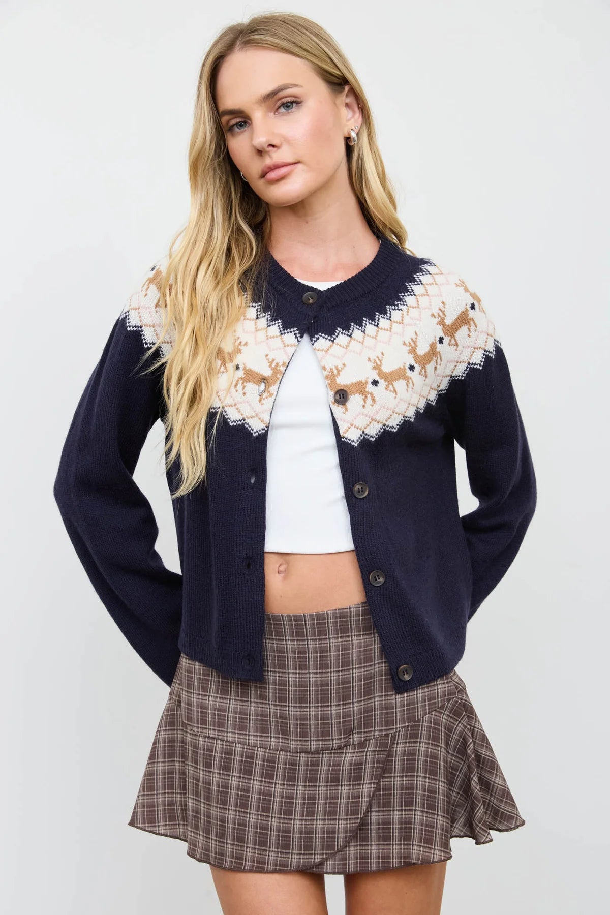 Reindeer Fair Isle Cardigan - Navy