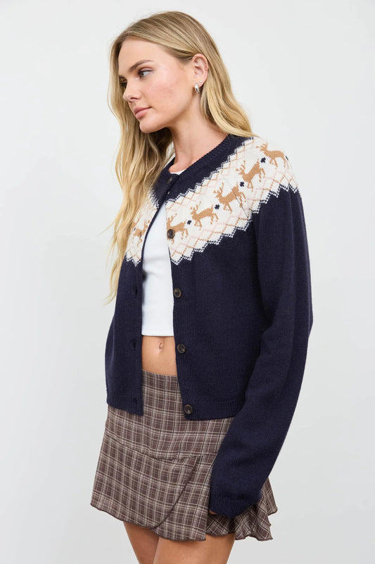 Reindeer Fair Isle Cardigan - Navy