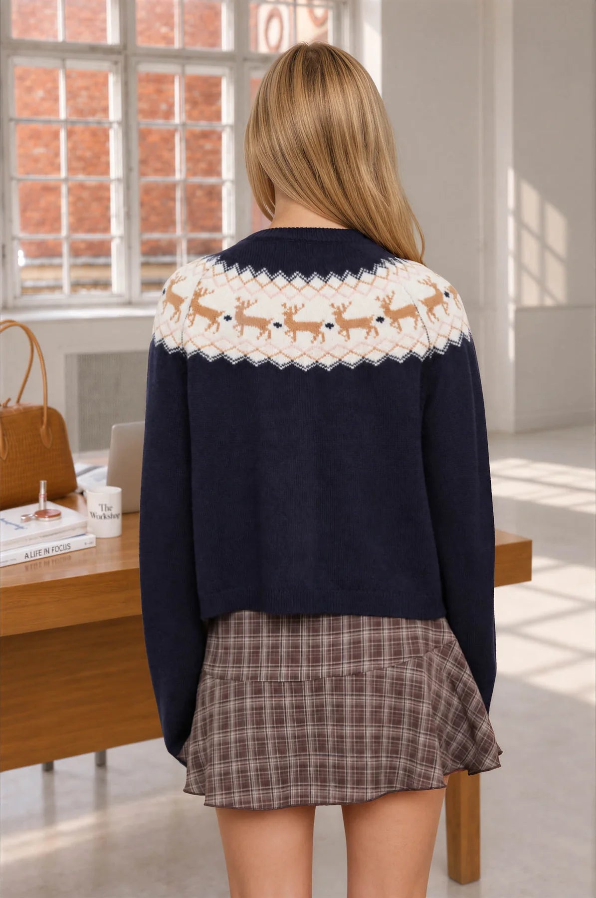 Reindeer Fair Isle Cardigan - Navy