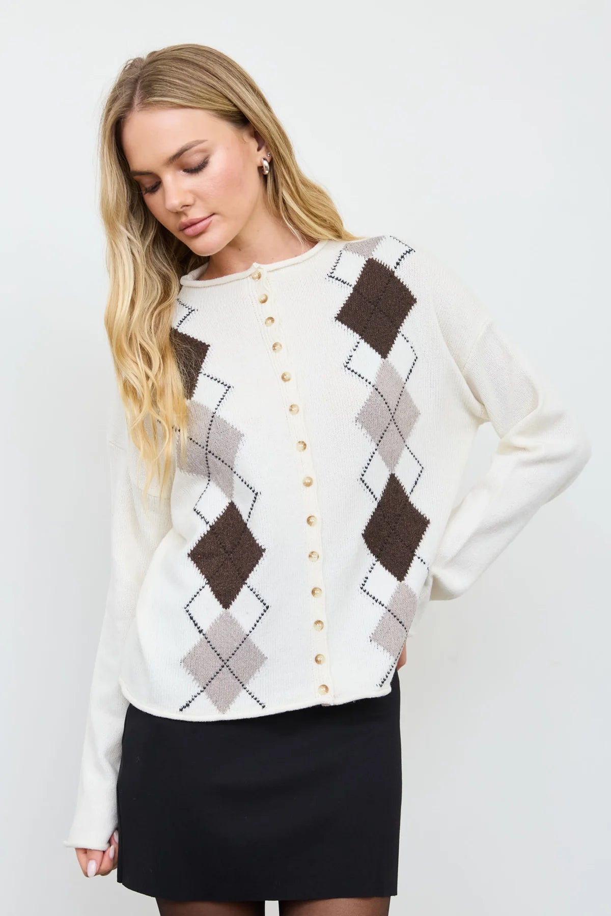 Argyle Mock Neck Cardigan