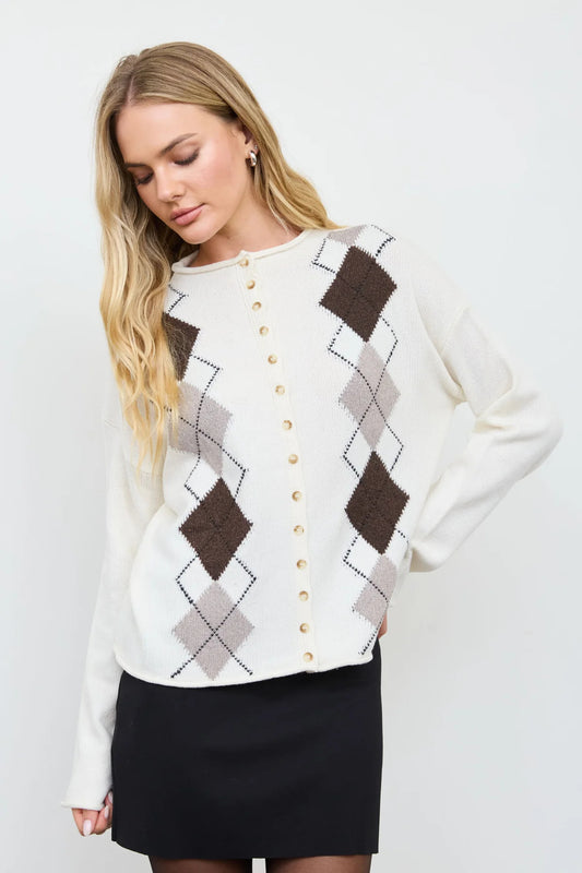 Argyle Mock Neck Cardigan