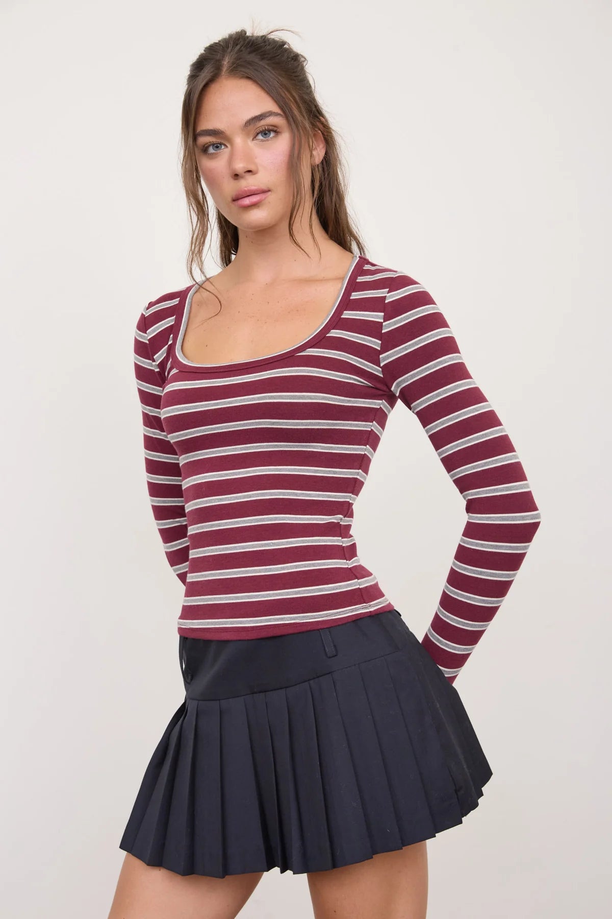 Square Neckline Long Sleeve Top