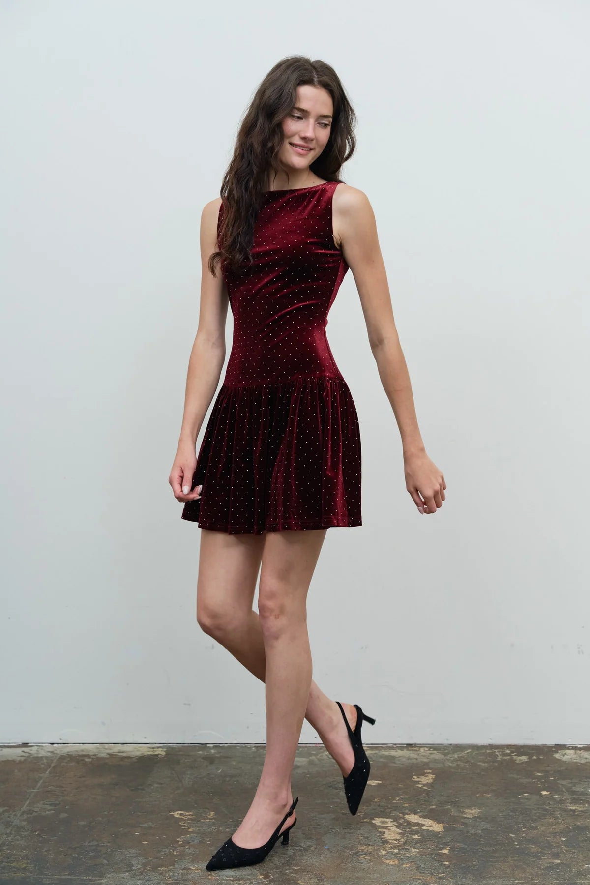 Velvet Studded Sleeveless Dress