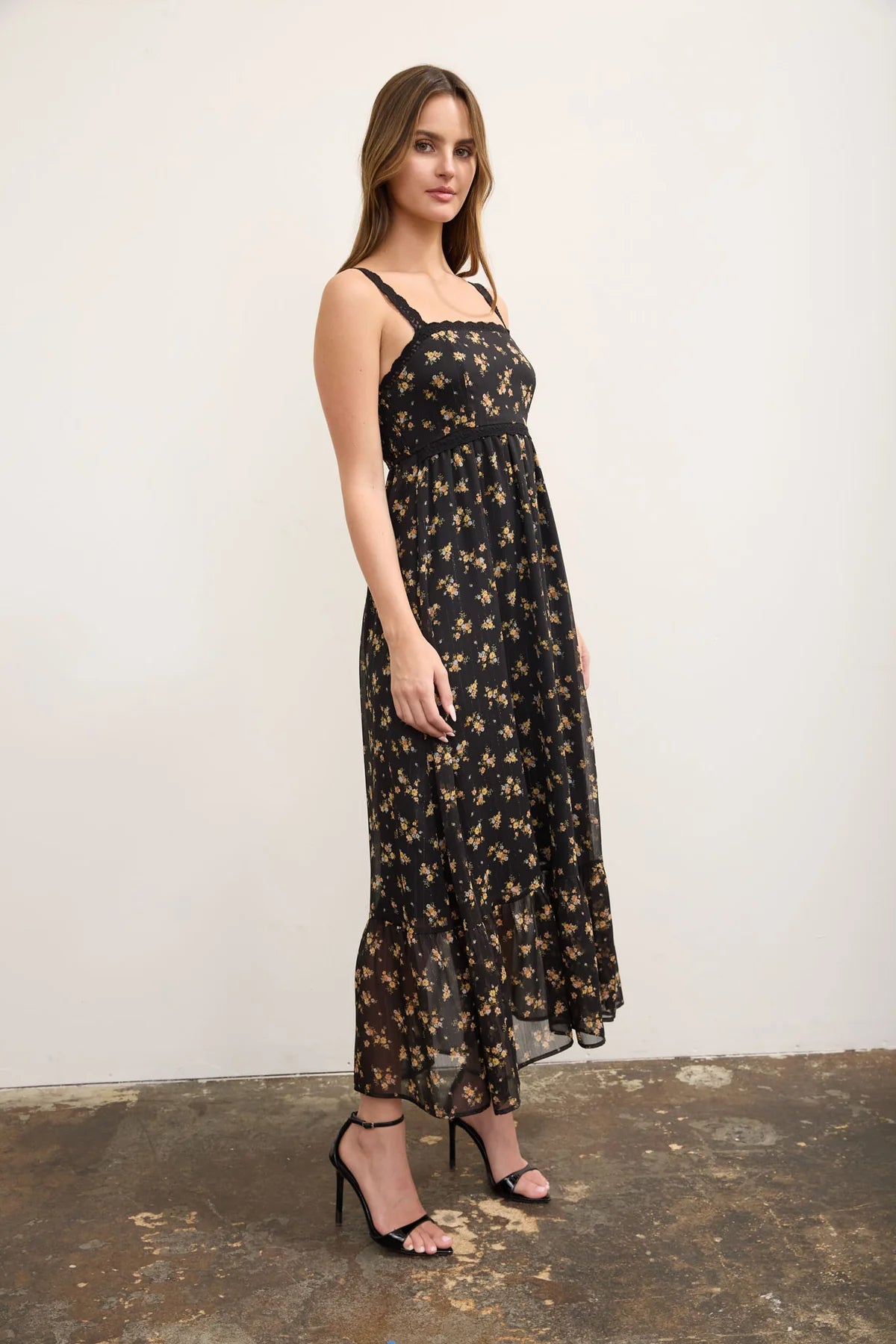 Lace Trim Floral Dress