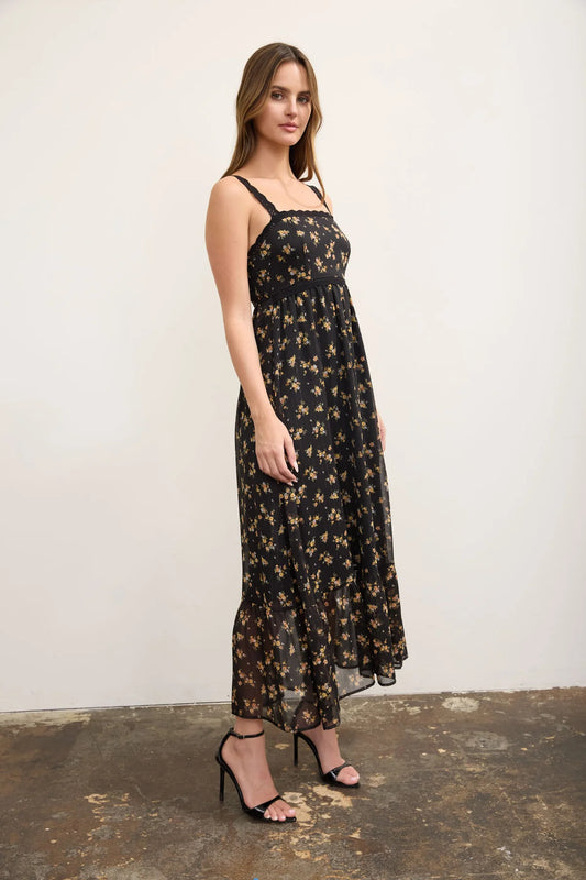 Lace Trim Floral Dress
