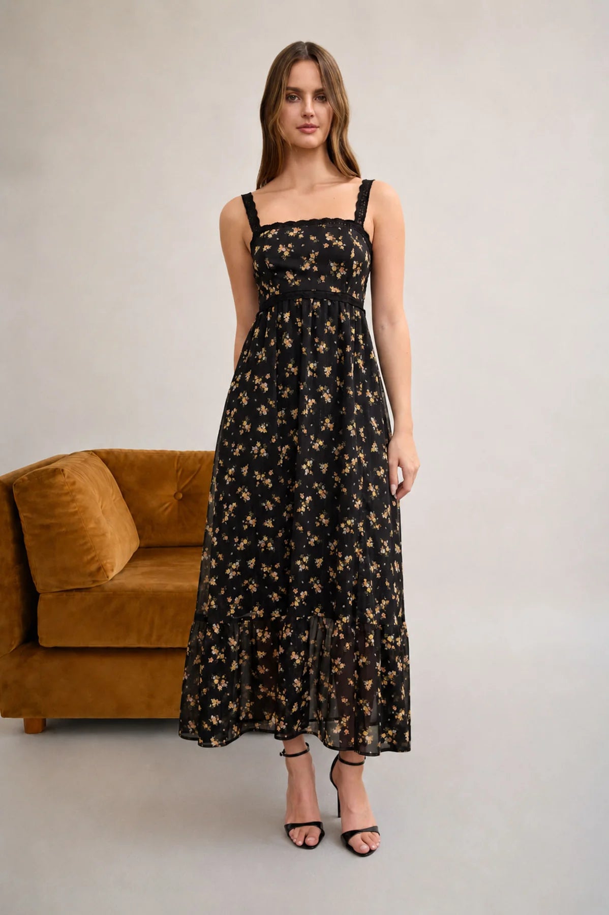 Lace Trim Floral Dress