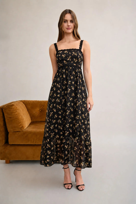 Lace Trim Floral Dress