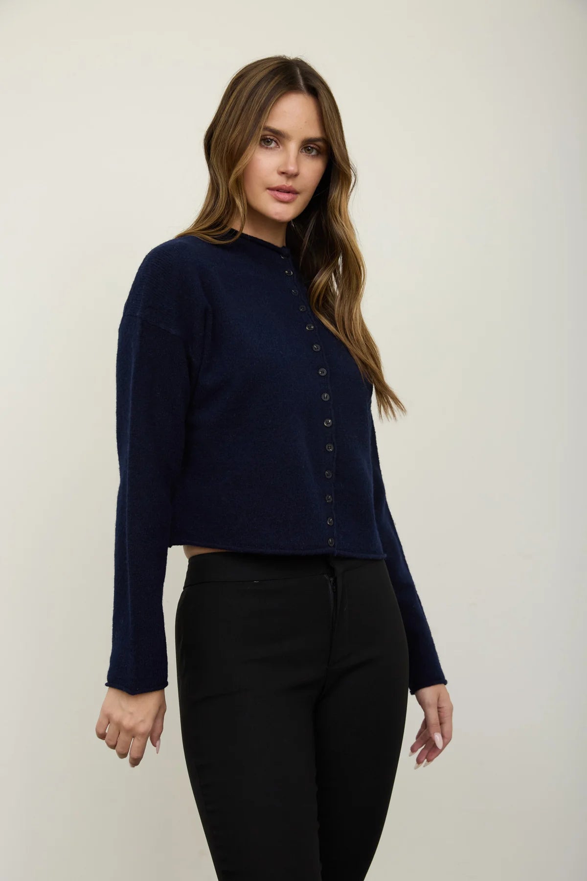 Raw Edge Mock Neck Cardigan