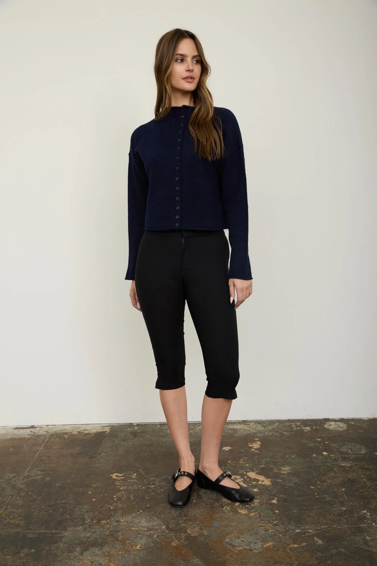 Raw Edge Mock Neck Cardigan