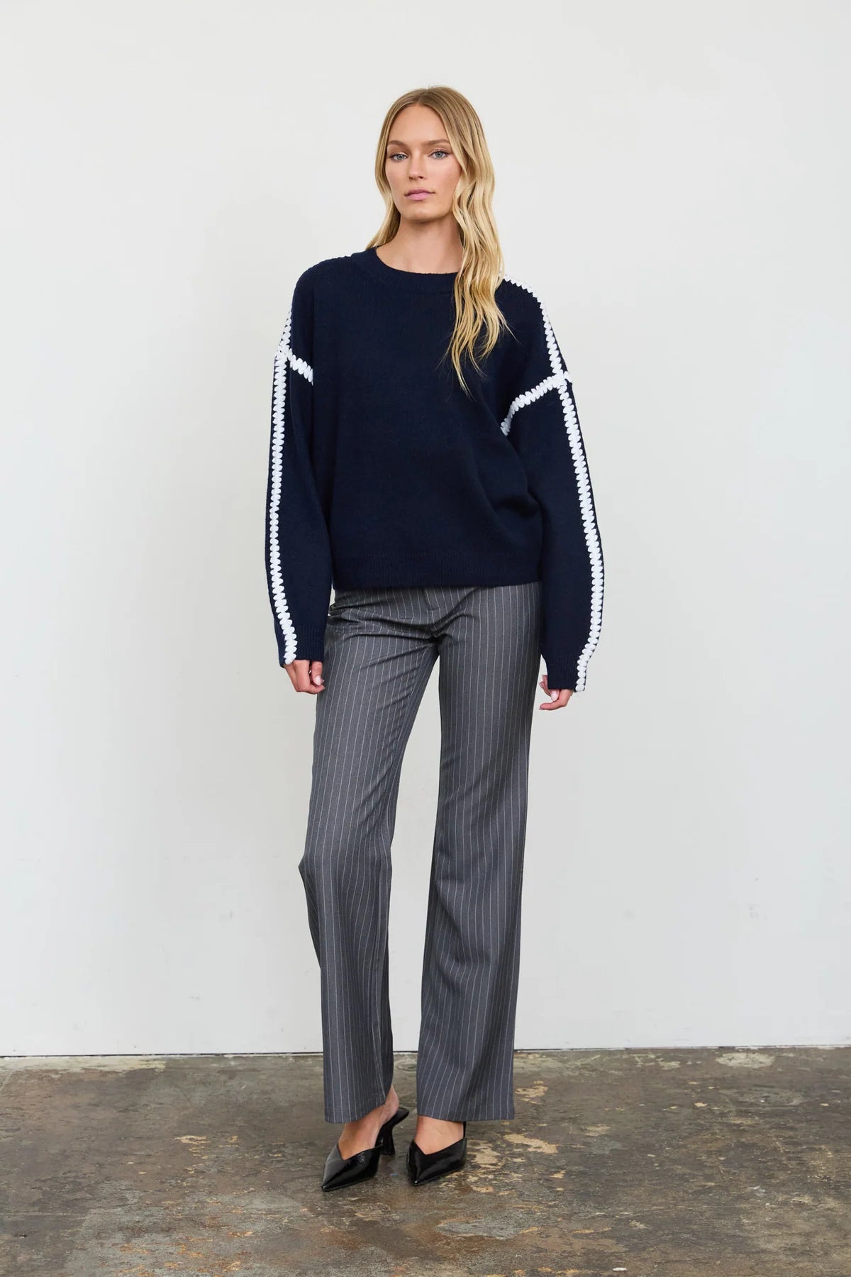 Marled Contrast Stitch Sweater