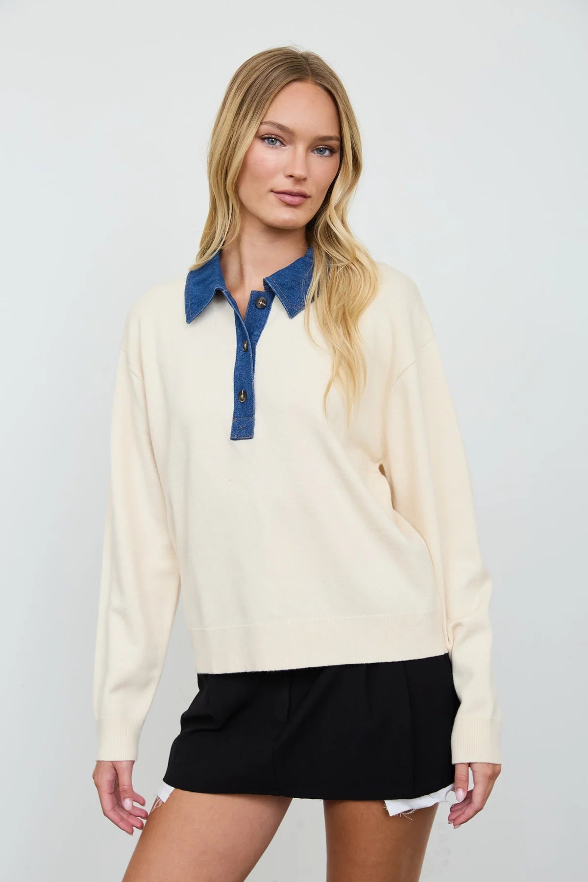 Denim Collar Sweater Top