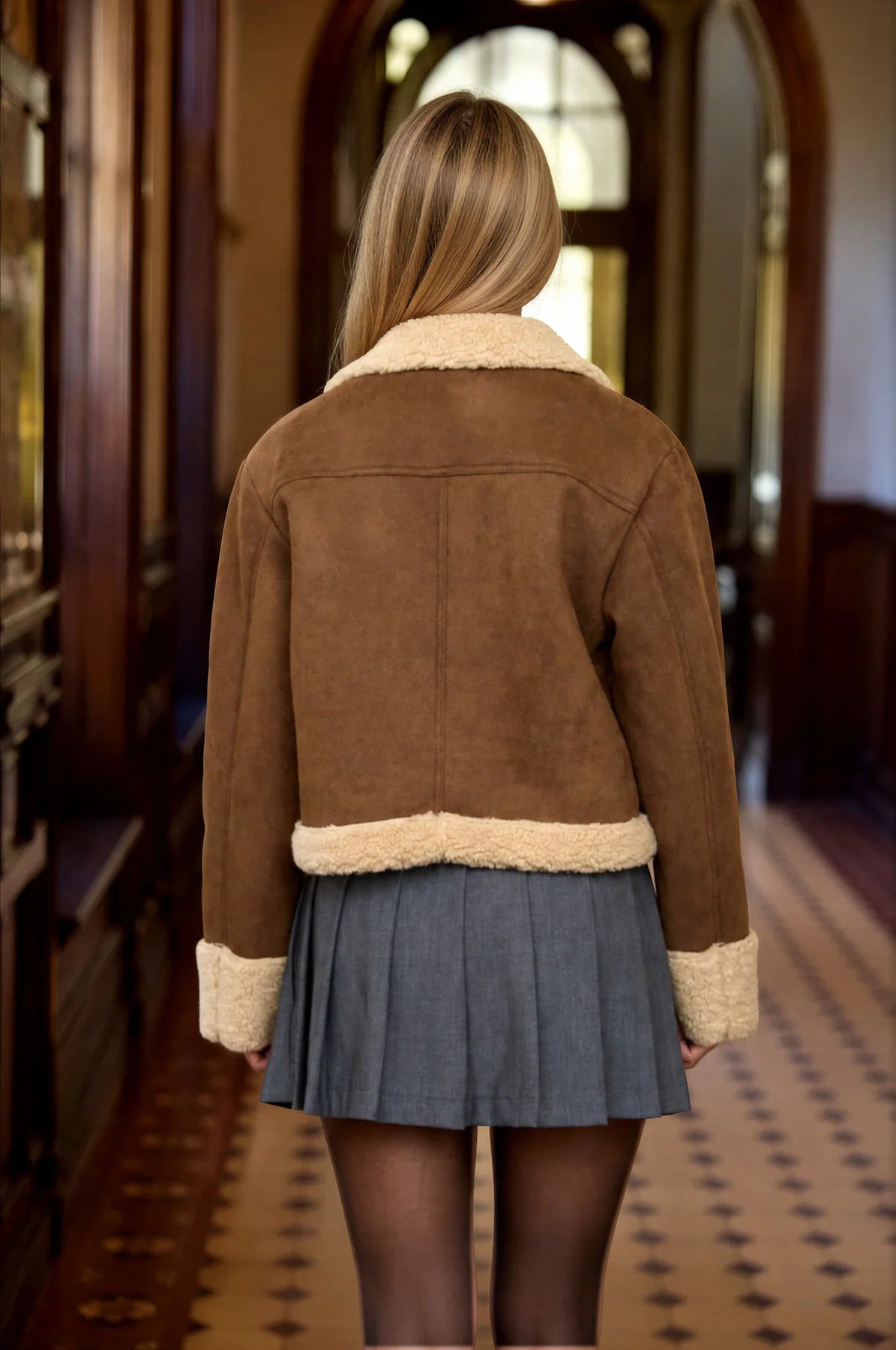 Shearling Trim Suede Jacket