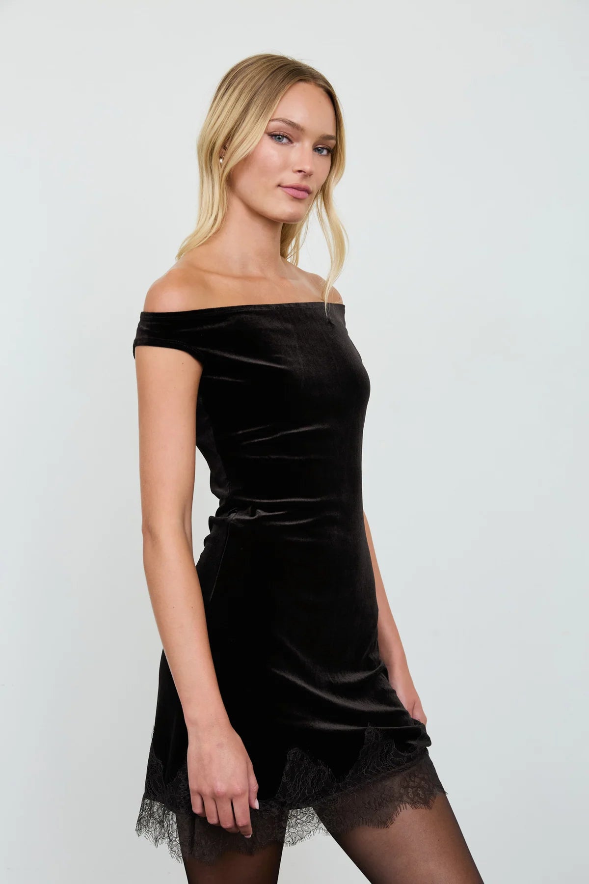 Off-Shoulder Lace Hem Dress