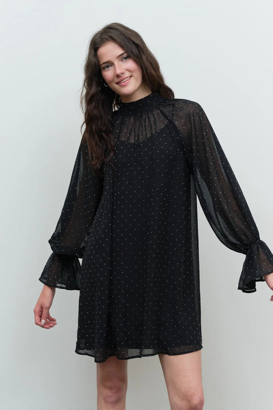 Sheer Polka Dot High Neck Dress