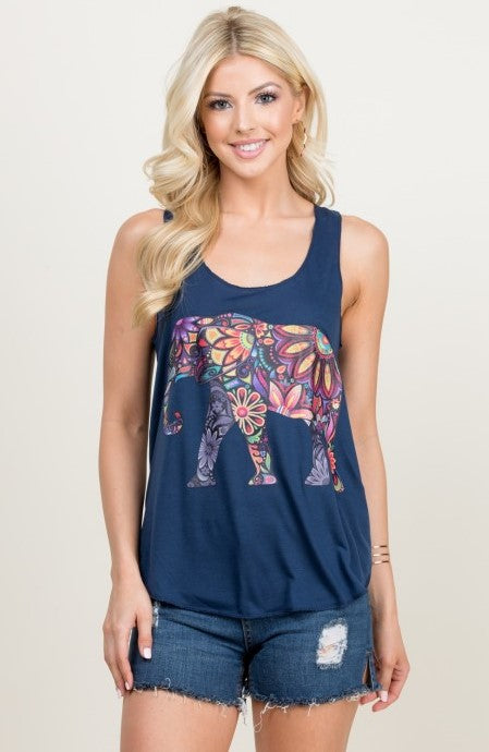 Colorful Elephant Navy Tank
