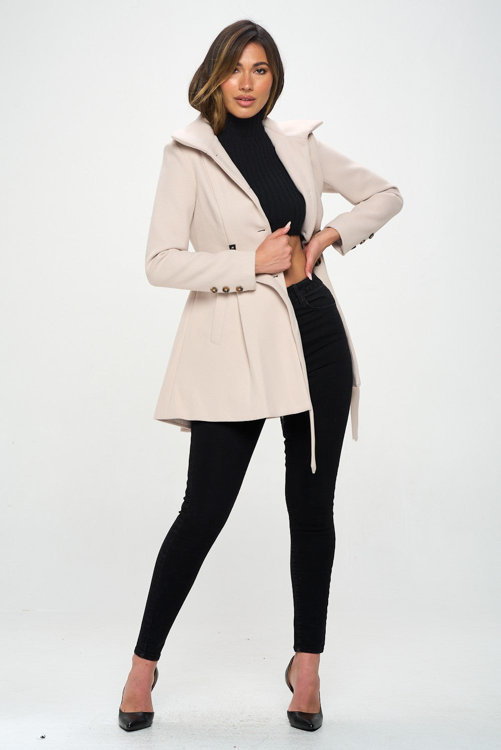 Vegan Wool Blend Dress Coat - Cream