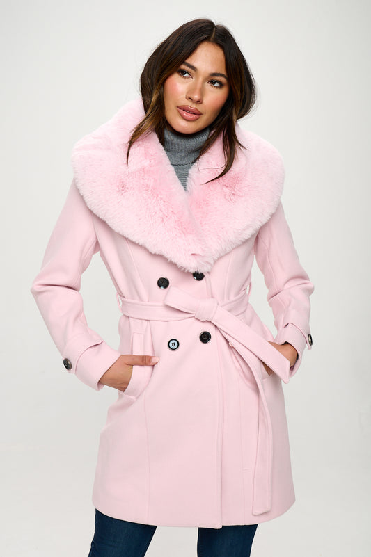 Faux Fur Collar Trench Coat