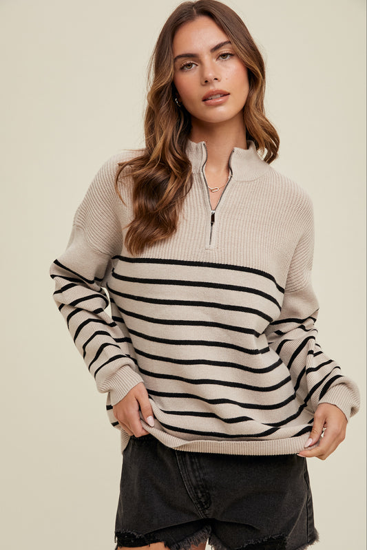 Quarter Zip Striped Sweater
