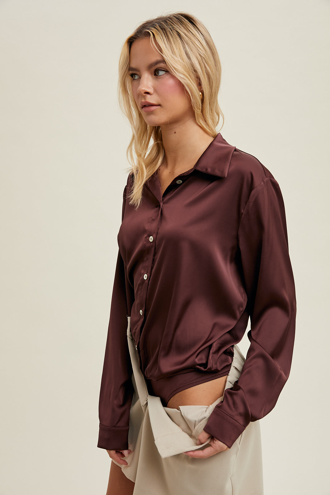 Button Up Bodysuit - Mocha