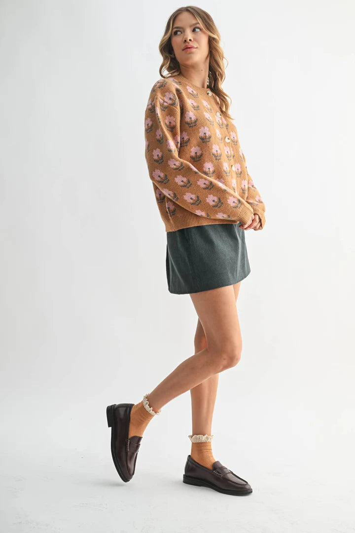 Cozy Floral Jacquard Cardigan