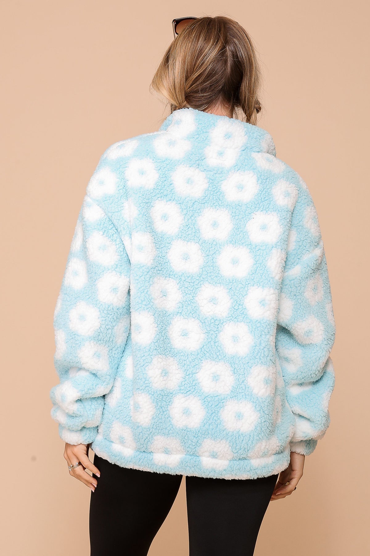 Daisy Print Sherpa Jacket - Baby Blue