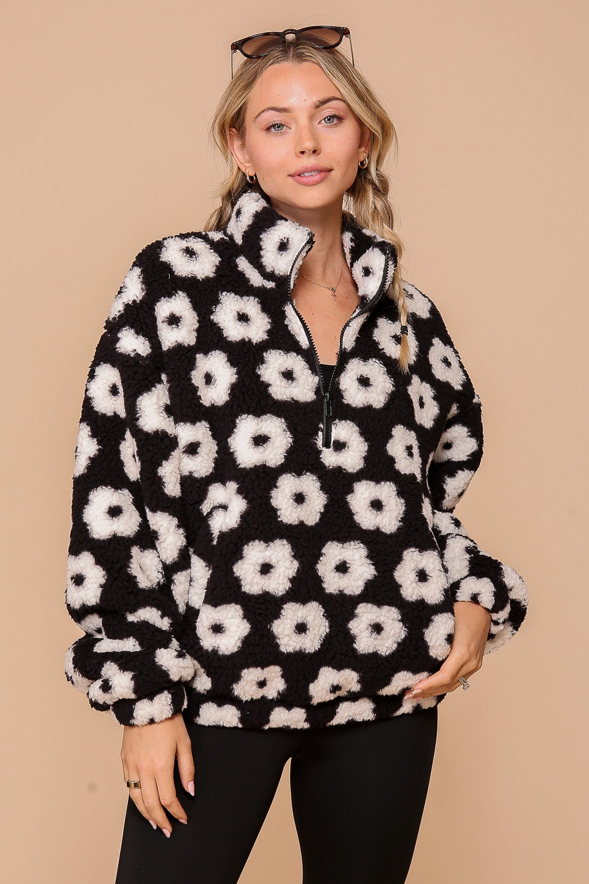 Daisy Print Sherpa Jacket - Black