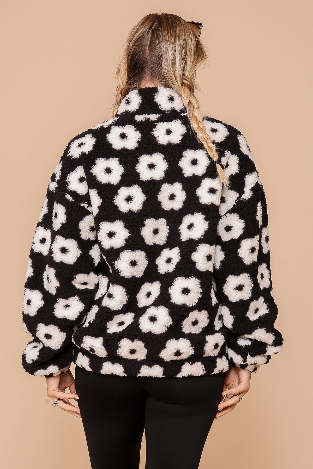 Daisy Print Sherpa Jacket - Black