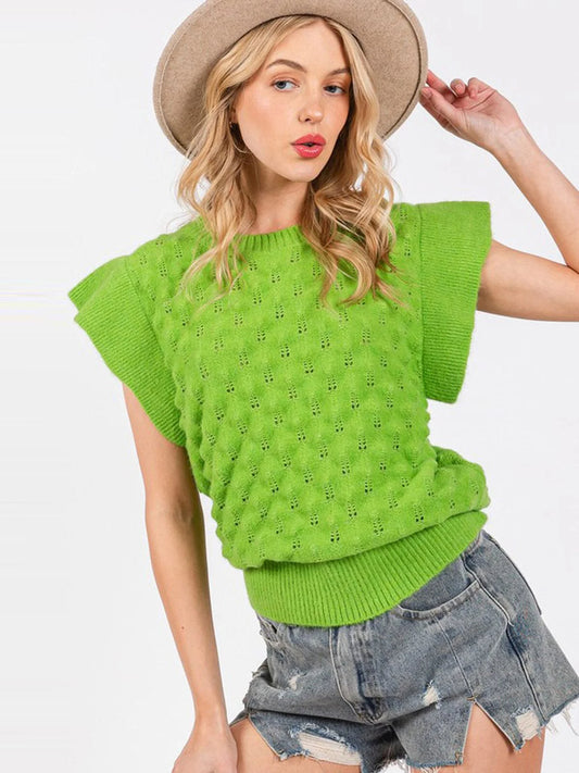 Green Waffle Knit Top