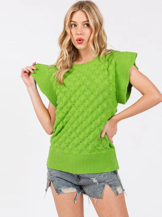 Green Waffle Knit Top