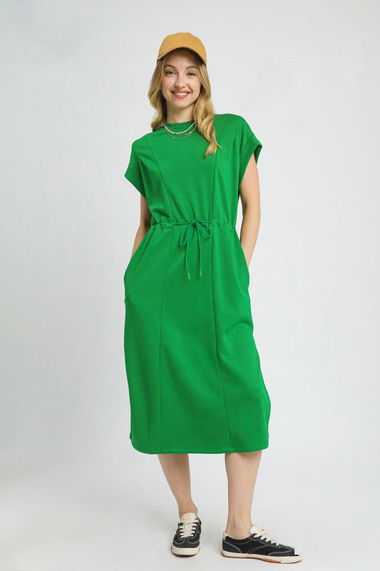 Pleated Cap Sleeve Dress