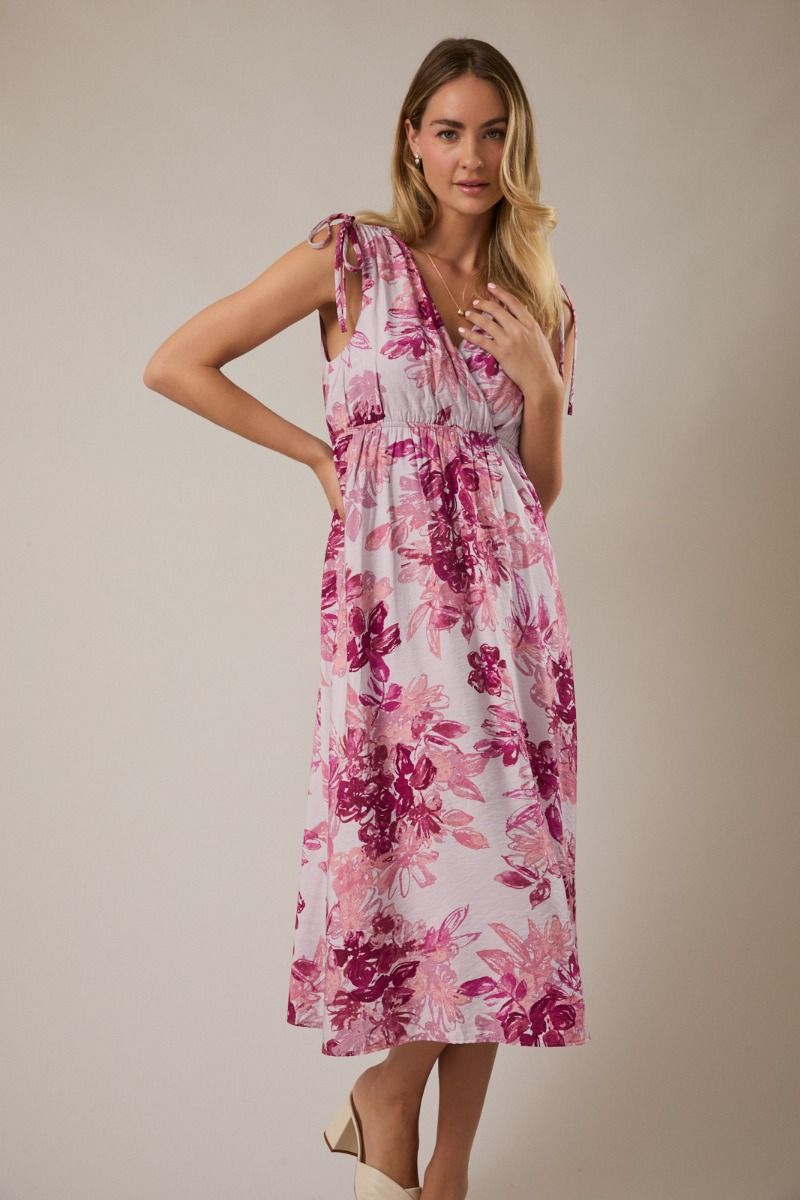 Tie Strap Floral Midi Dress