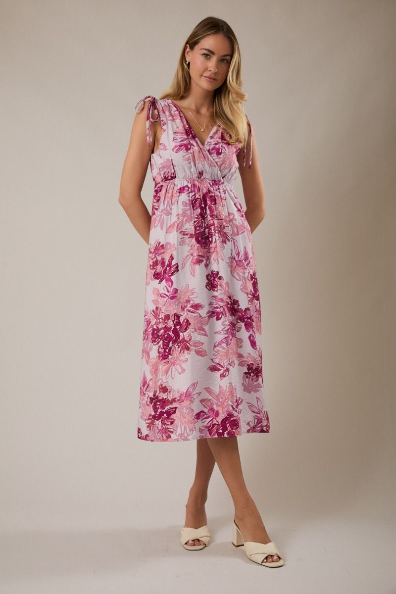 Tie Strap Floral Midi Dress