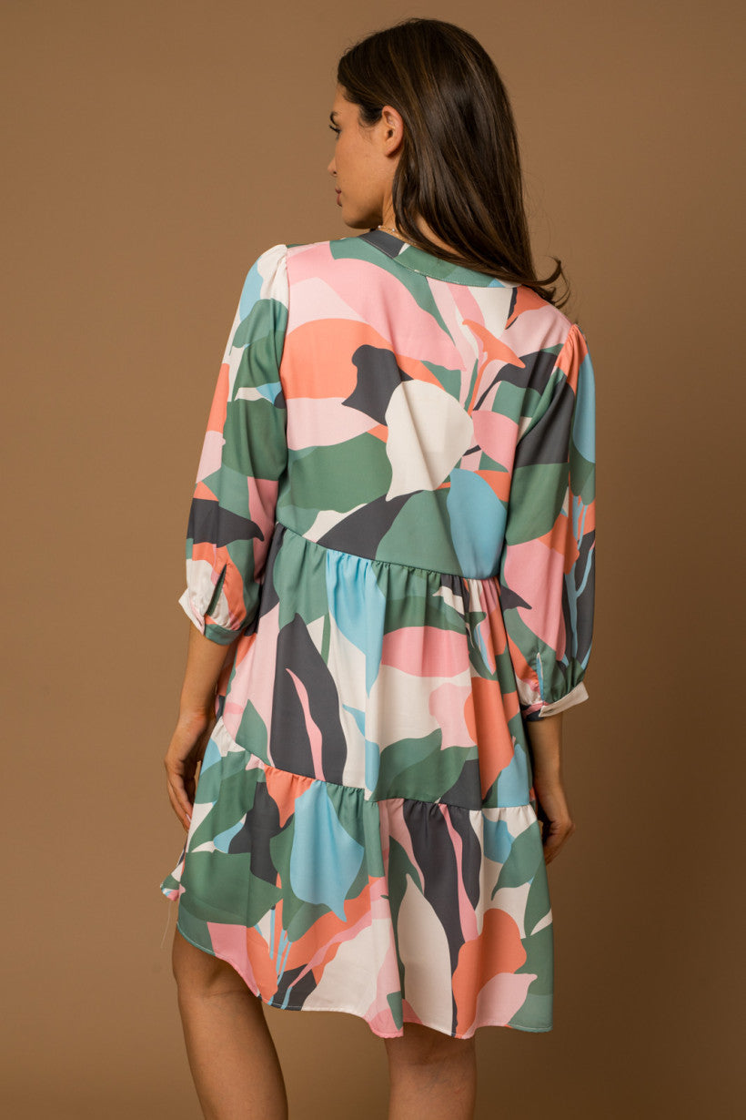 Abstract 3/4 Sleeve Dress