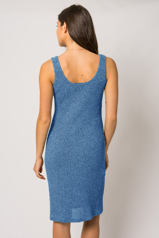 V-Neck Textured Dress - Denim