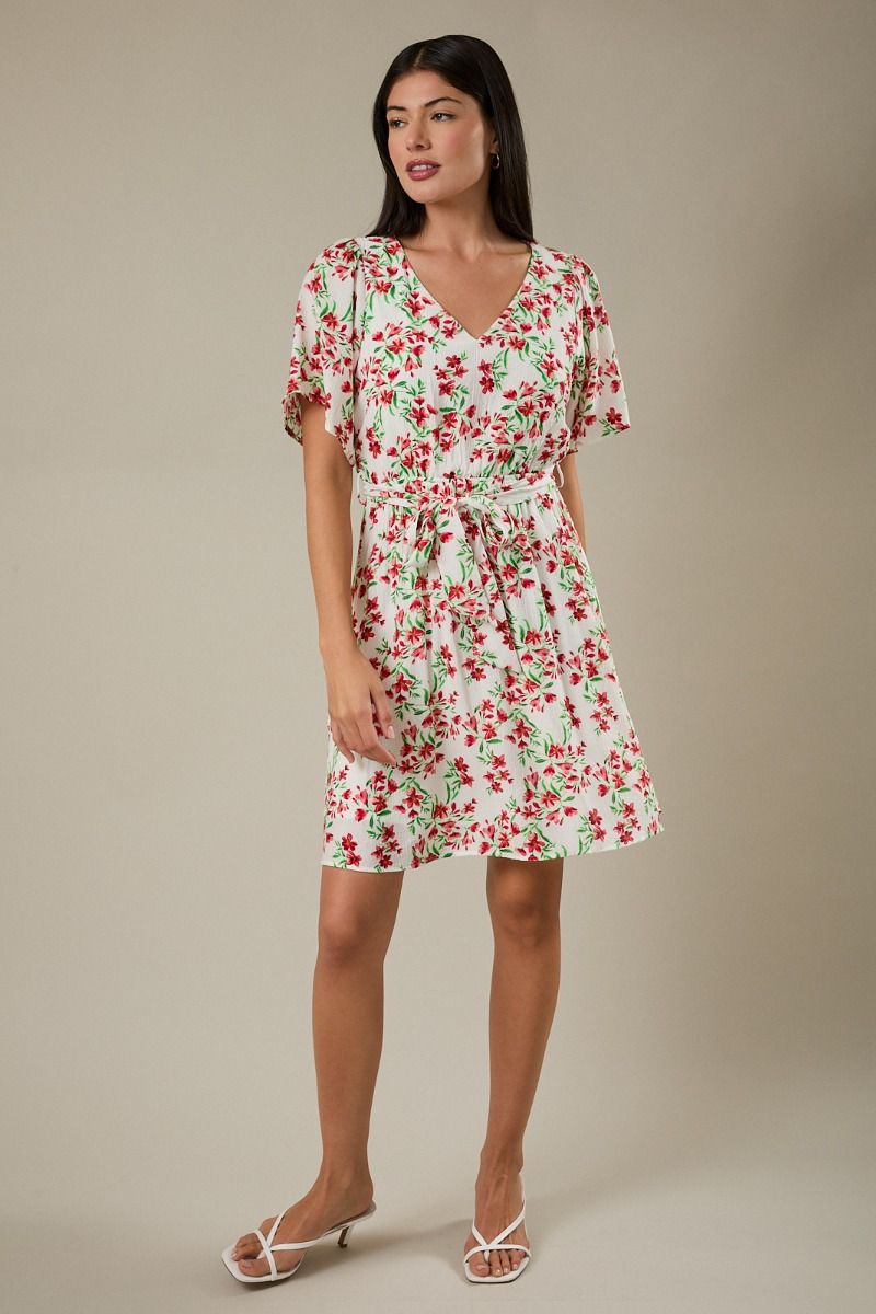 Waist Tie Floral Dress