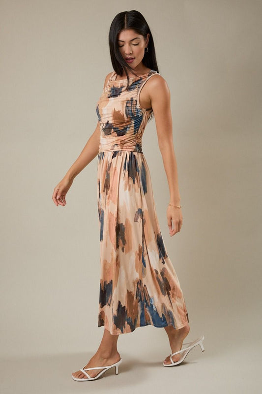 Abstract Side Ruched Dress