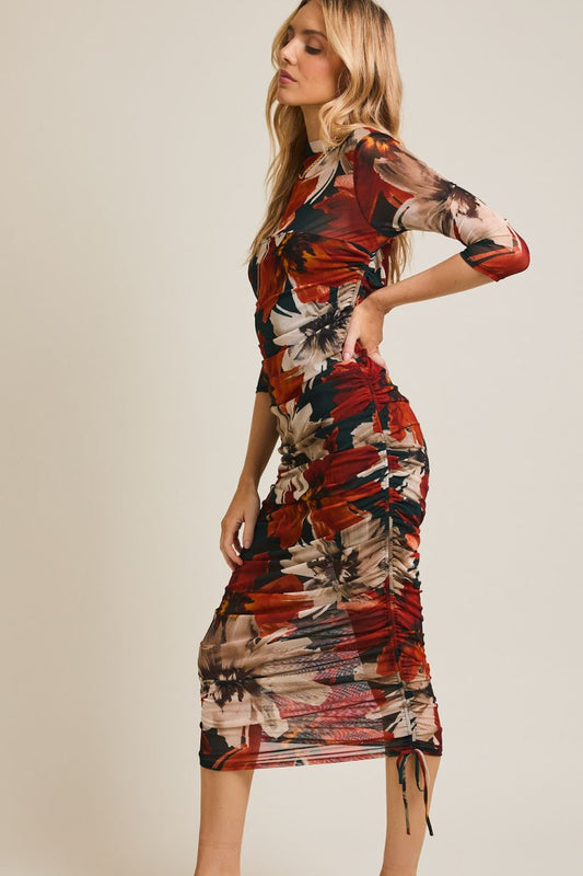 Side Shirring Floral Dress
