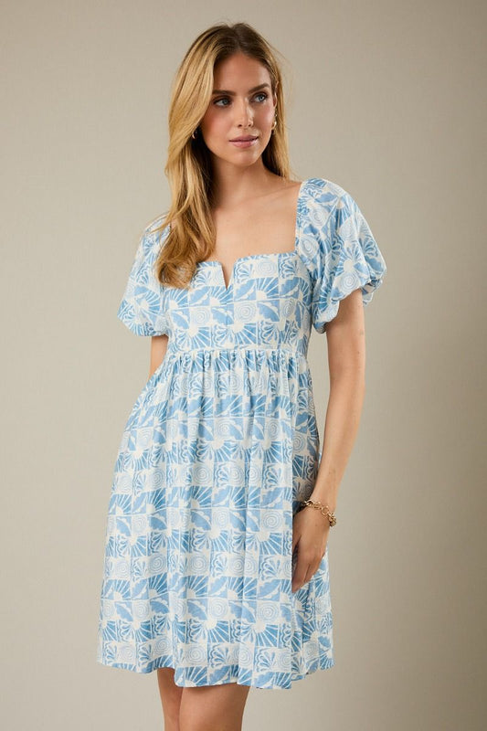 V-Cut Puff Sleeve Dress
