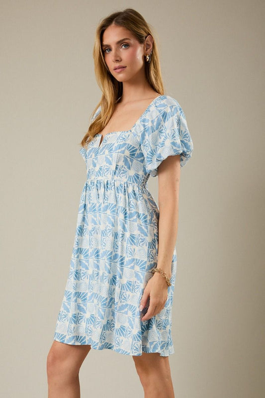 V-Cut Puff Sleeve Dress