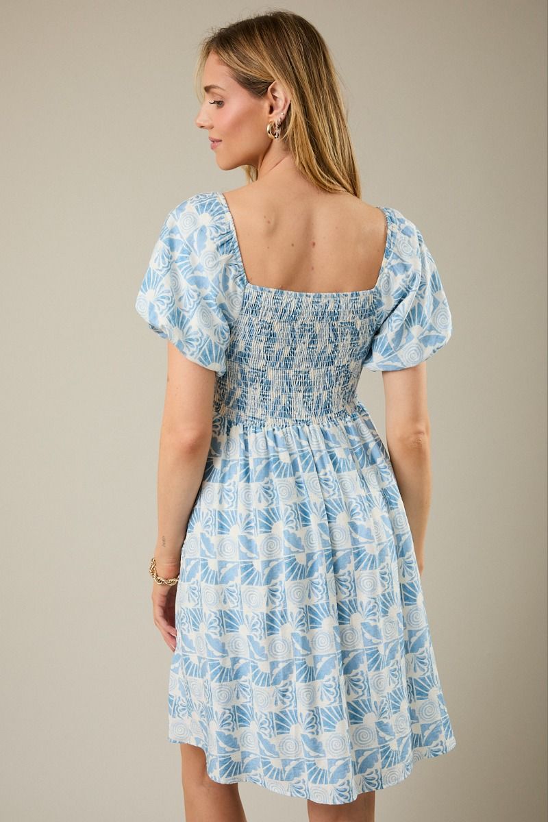 V-Cut Puff Sleeve Dress