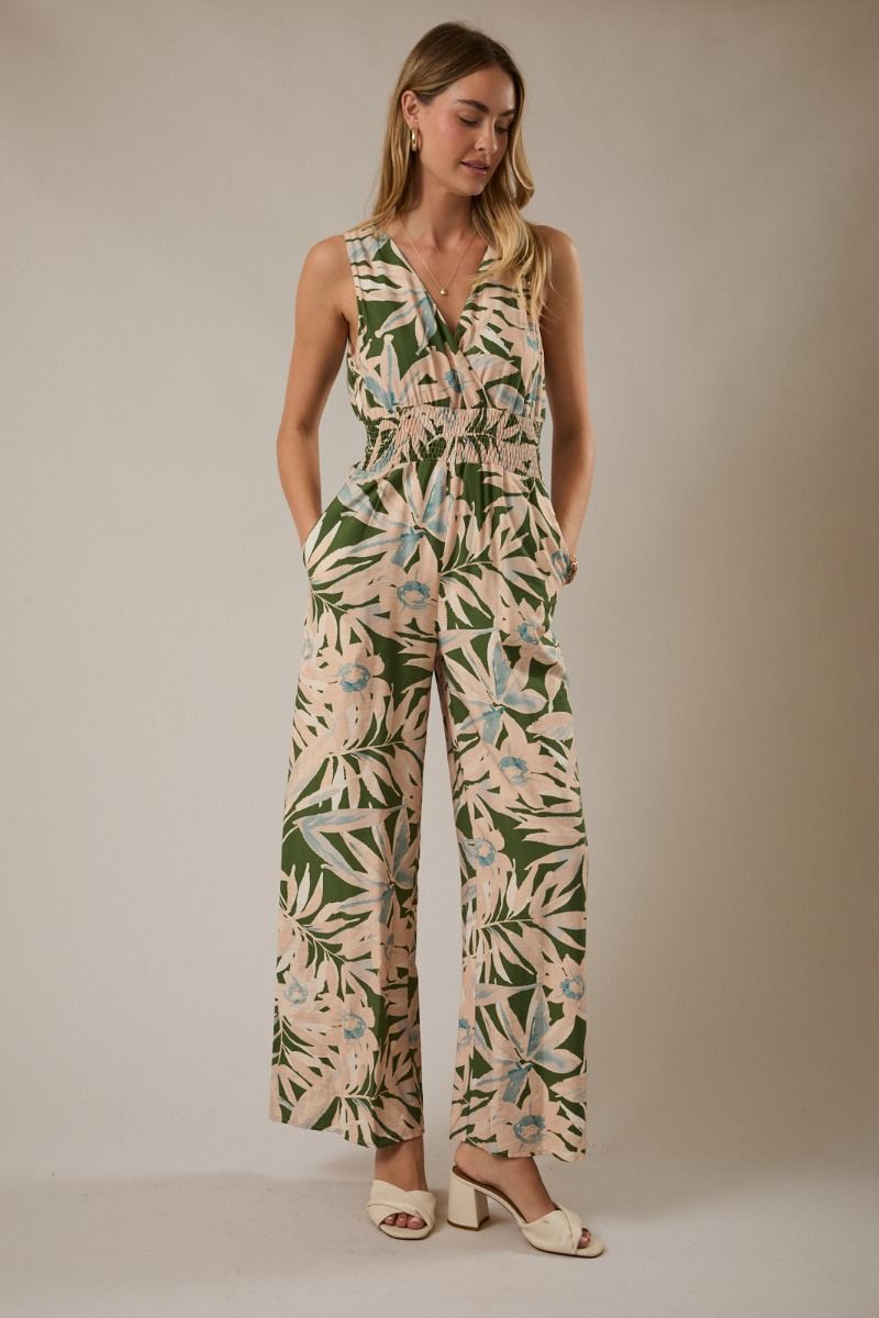 Smocked Waist Floral Jumpsuit