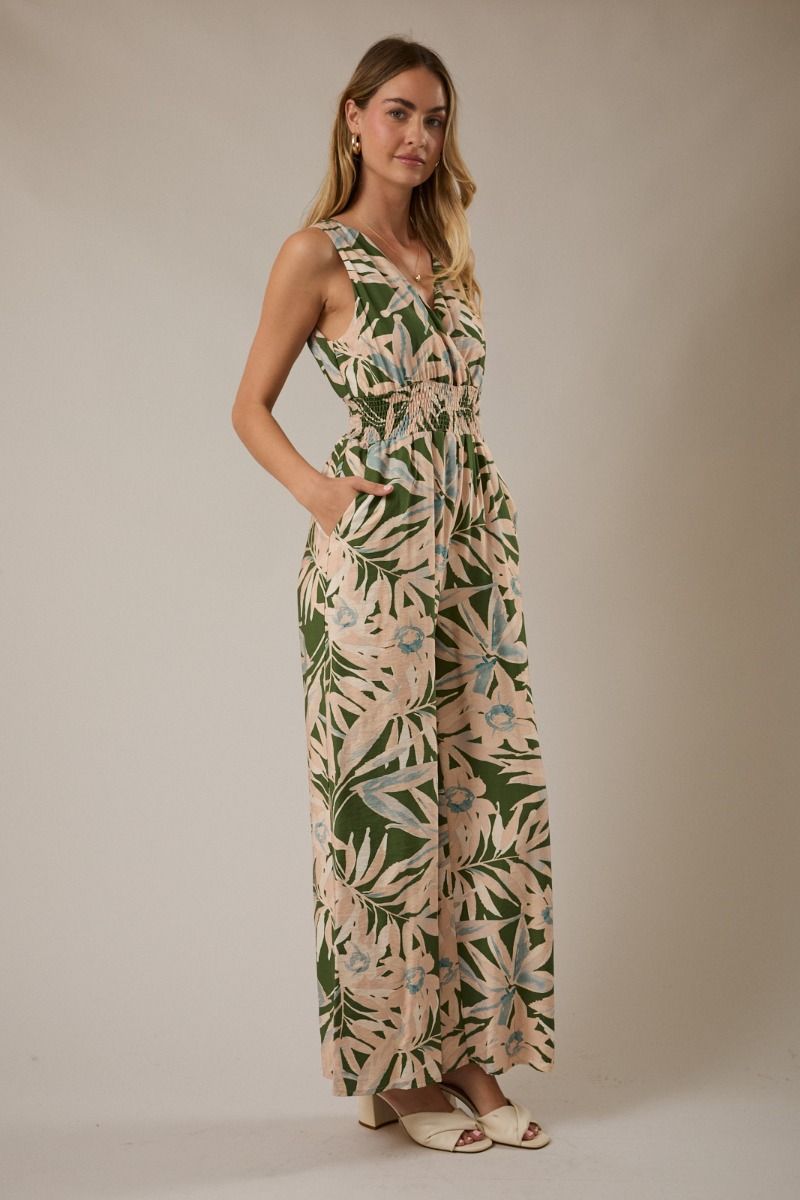 Smocked Waist Floral Jumpsuit