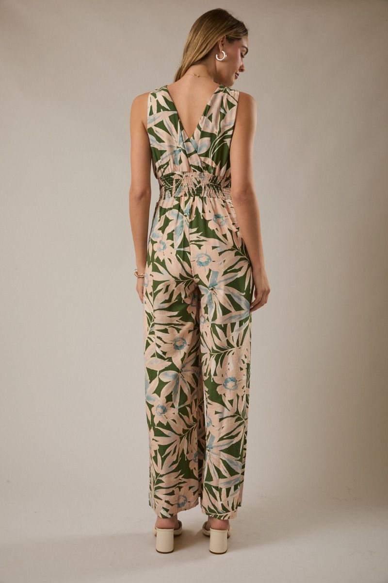 Smocked Waist Floral Jumpsuit