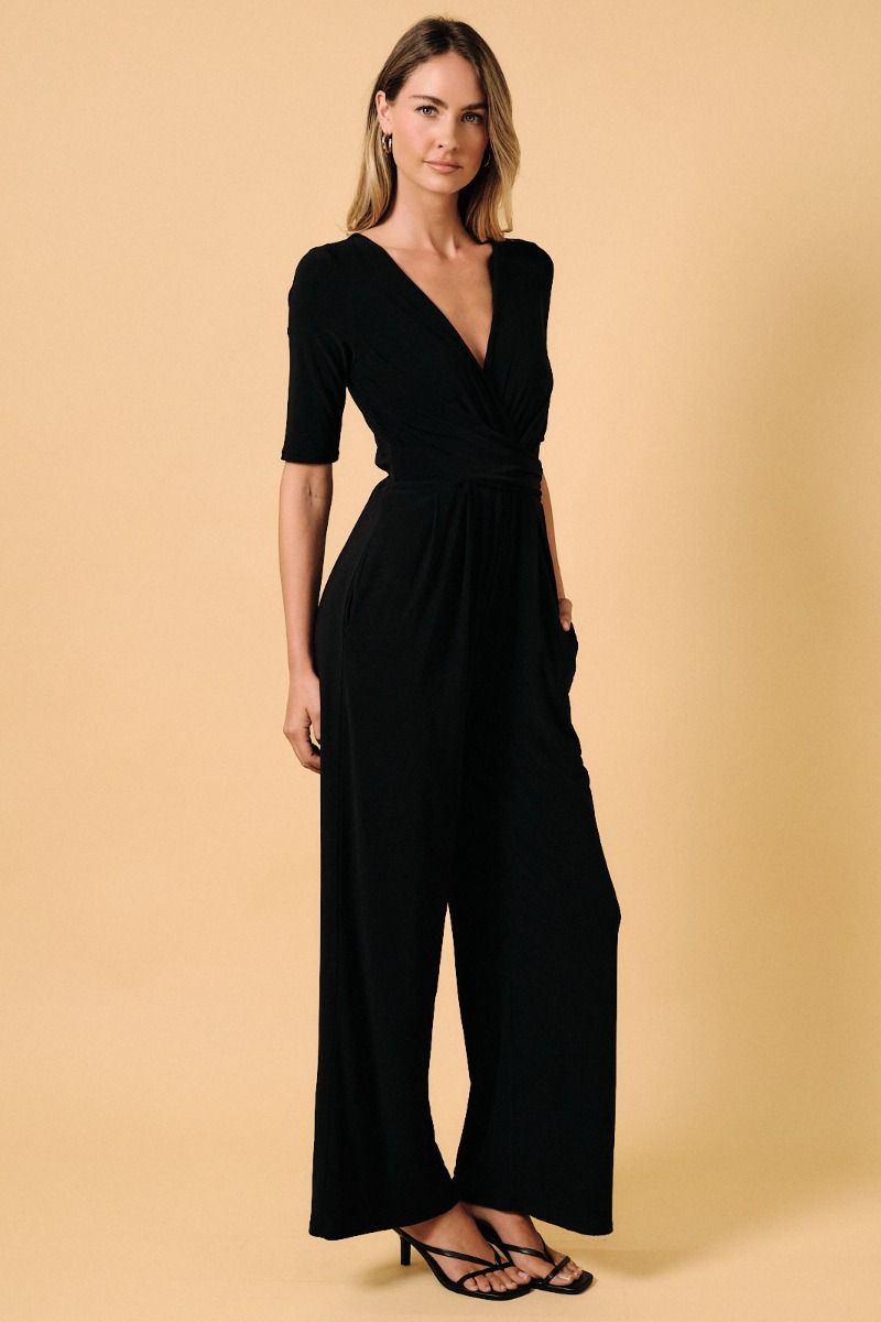 Short Sleeve Wrap Jumpsuit