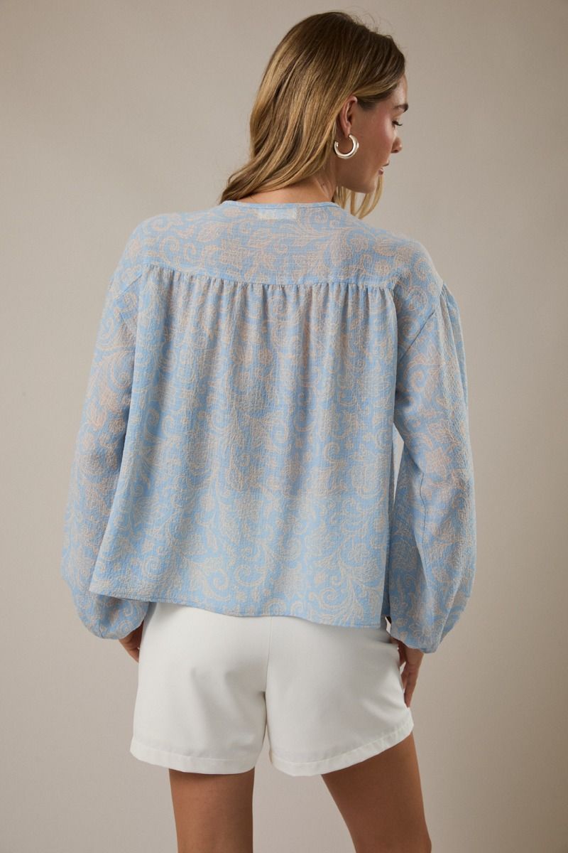 Paisley Tie-Neck Long Sleeve Top